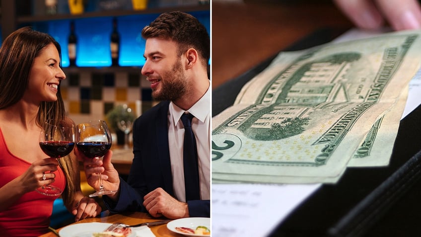 People on a date and restaurant bill