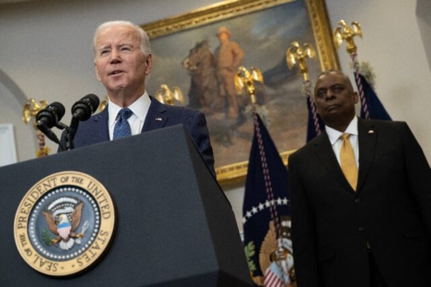 US President Joe Biden, with Defense Secretary Lloyd Austin, speaks about the continued support of Ukraine in its fight against Russia, in the Roosevelt Room of the White House in Washington, DC, on January 25, 2023. The US announced January 25 that it will provide 31 Abrams tanks to help …