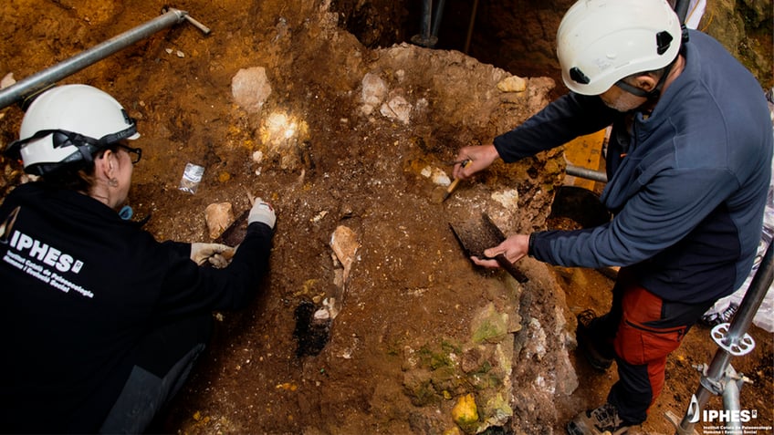 archaeological excavation work at the Sima del Elefante site in Sierra de Atapuerca, Burgos, Spain