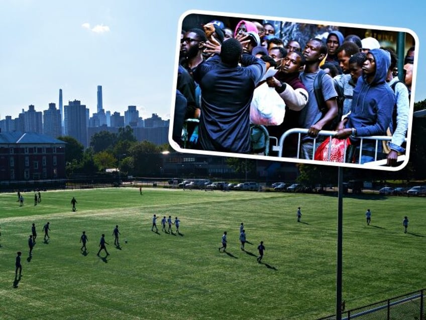 dismayed nyc parents outraged as mayor eric adams builds migrant camp on childrens soccer fields