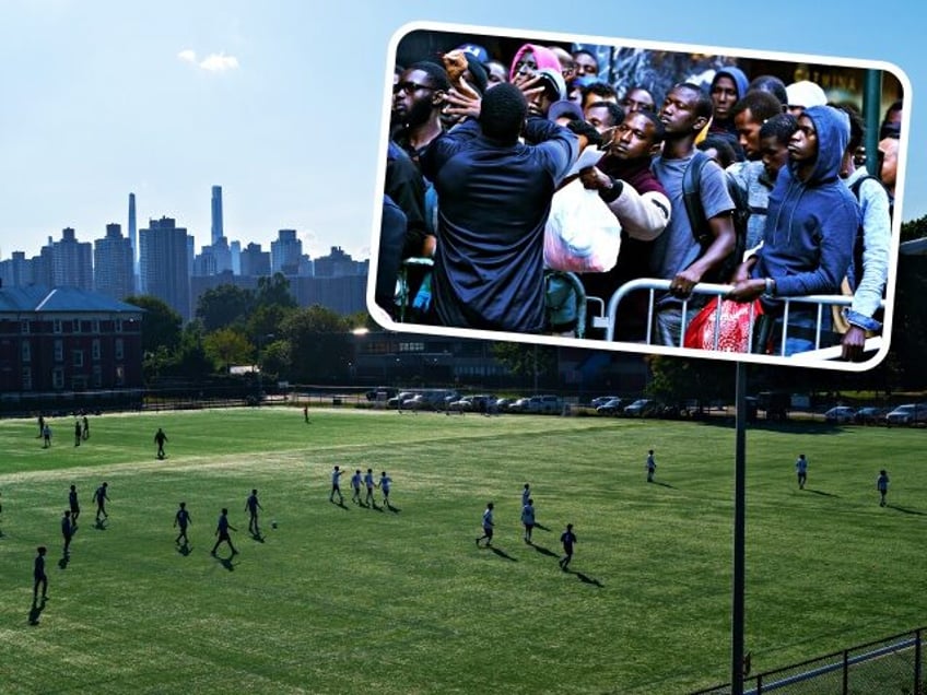 dismayed nyc parents outraged as mayor eric adams builds migrant camp on childrens soccer fields