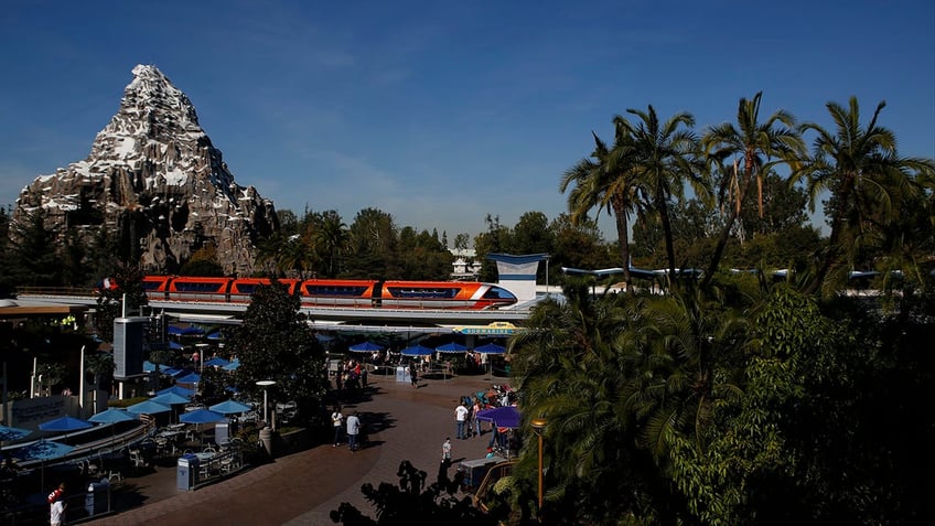 View of Disneyland with Matterhorn on the far left.