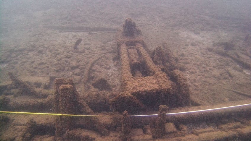 Wide shot of decayed ship