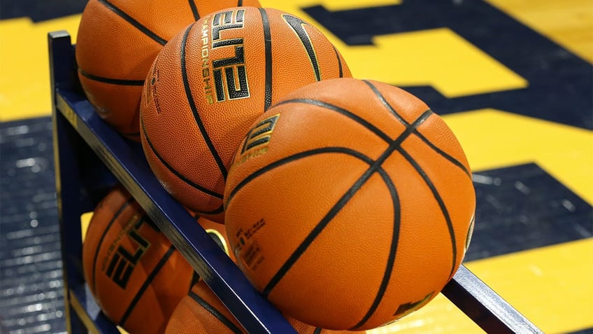 A view of a basketball rack