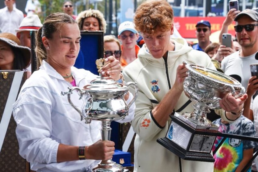 Australian Open champions Aryna Sabalenka and Jannik Sinner at the draw ceremony