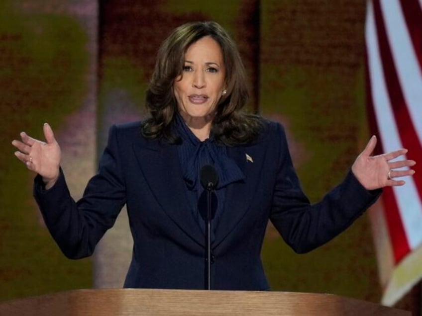 Democratic presidential nominee Vice President Kamala Harris speaks during the Democratic