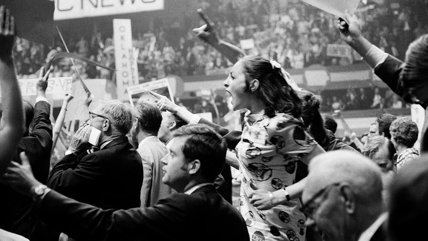 Supporters during the 1968 Democratic National Convention held at the International Amphitheater