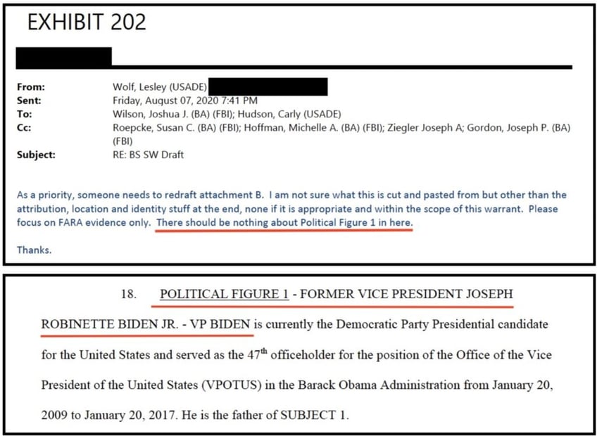 docs doj investigators ordered to remove any reference to joe biden in fara warrant