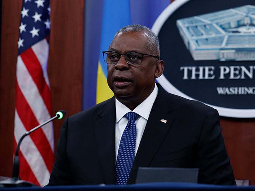 U.S. Secretary of Defense Lloyd Austin speaks during a virtual Ukraine Defense Contact Group (UDCG) meeting at the Pentagon on November 22, 2023 in Arlington, Virginia. Austin gave opening remarks to participating members including foreign ministers and secretary of states. (Photo by Anna Moneymaker/Getty Images)