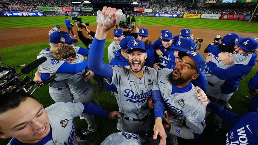 Dodgers players celebrate