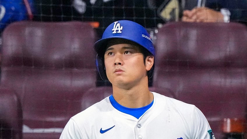 Shohei Ohtani looks on field