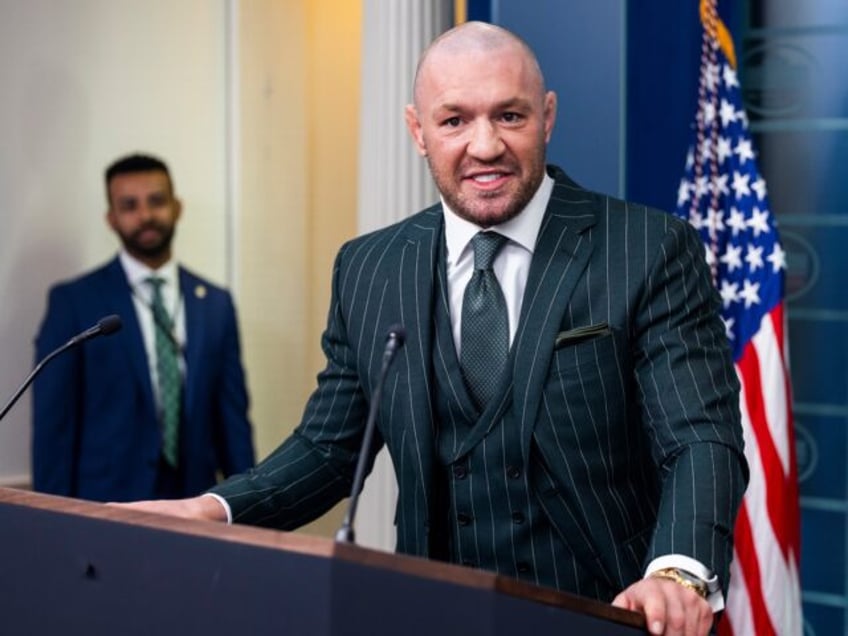 UFC fighter Conor McGregor speaks in the James S. Brady Press Briefing Room of the White H