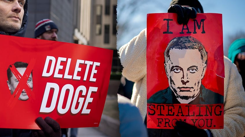 Two different anti-Elon Musk signs