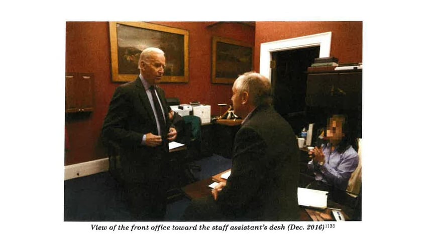 This image from Special Council Robert Hur’s investigation released by the Department of Justice on Thursday, February 8, 2024 shows Joe Biden inside the front office and executive assistant’s desk in December 2016.