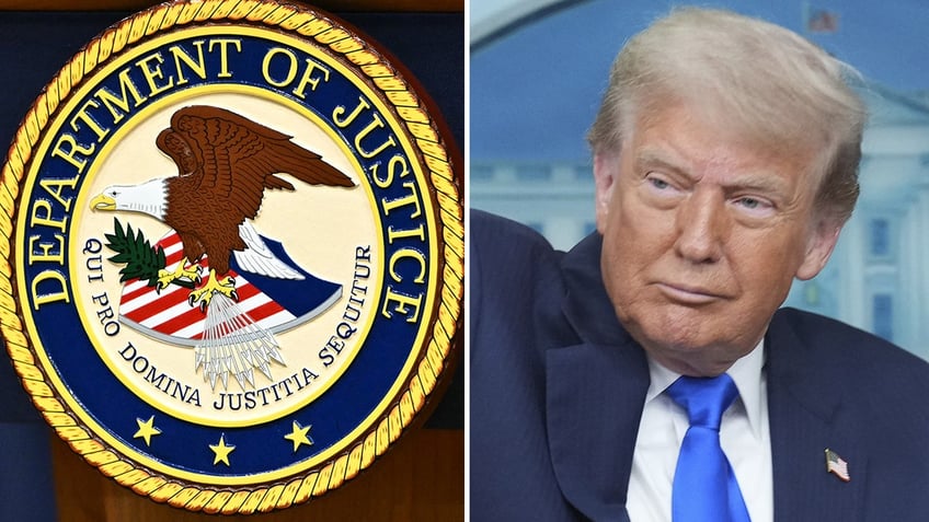 Trump and Justice Department logo