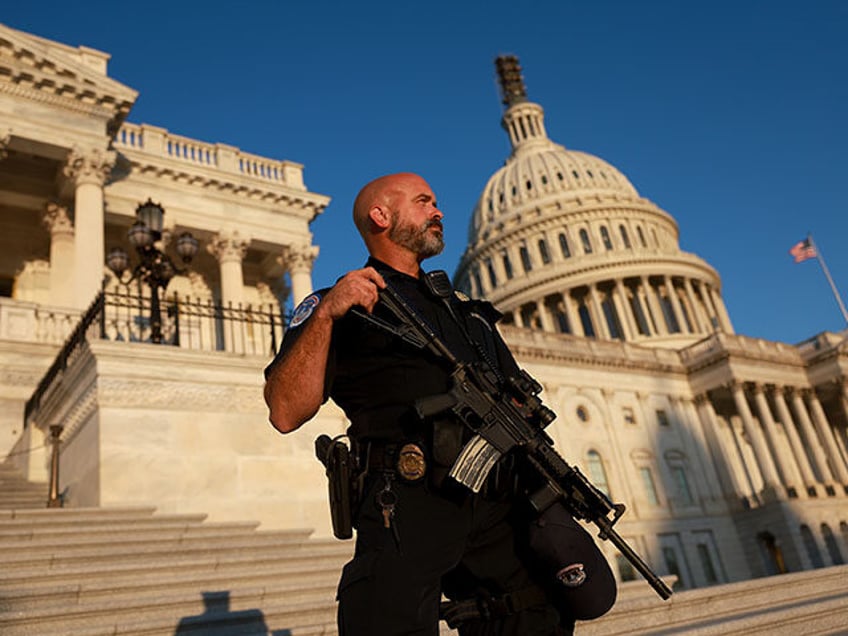 U.S. Capitol Police secure the U.S. Capitol Building in response to a call for a "Day of Rage" on October 13, 2023 in Washington, DC. Security has increased across the U.S. in response to last weekend's Hamas attacks on Israel. (Photo by Joe Raedle/Getty Images)