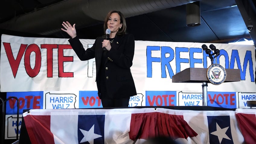 Kamala Harris speaks during a campaign event at Montage Mountain Resort in Scranton, Pa