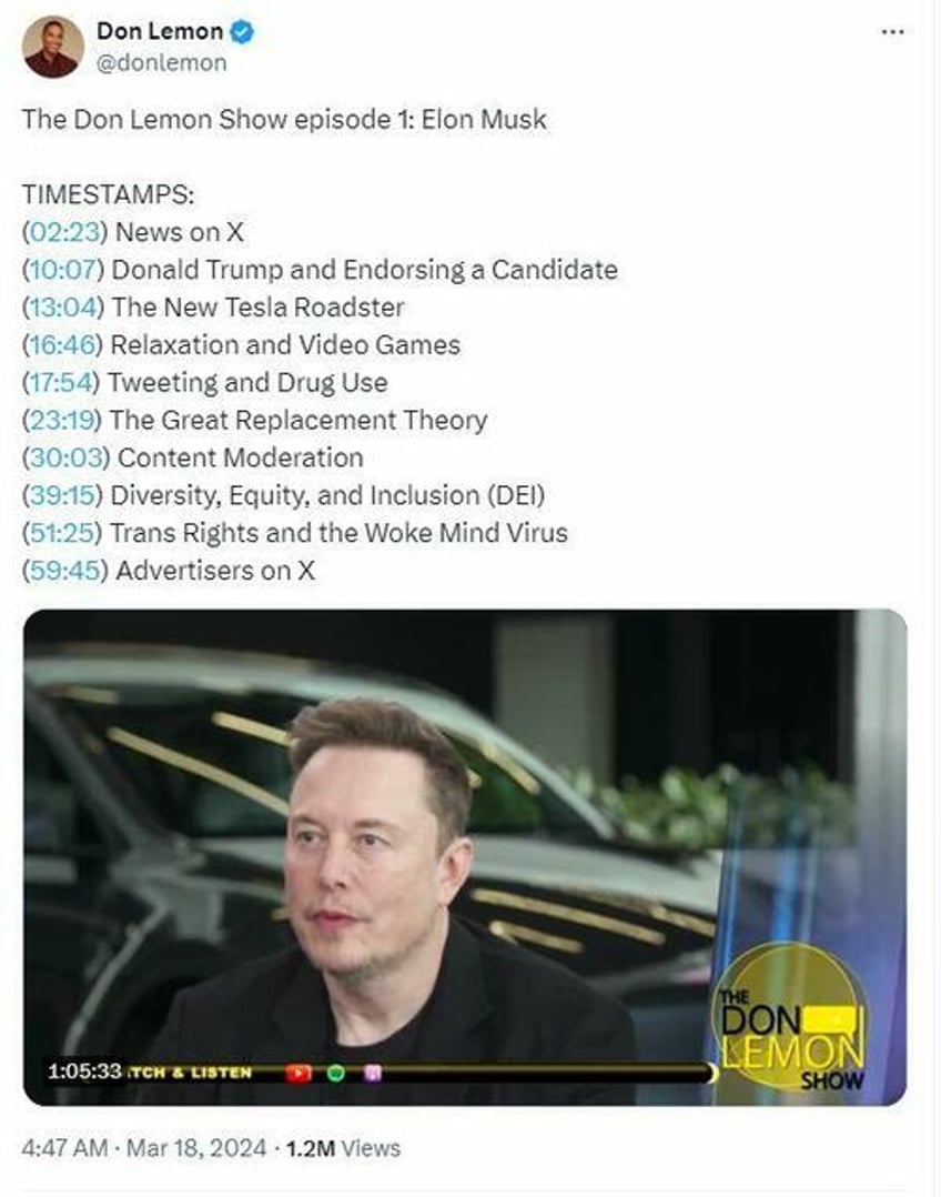 don lemon claims musk interview suppressed on x except it has 3x as many views as youtube