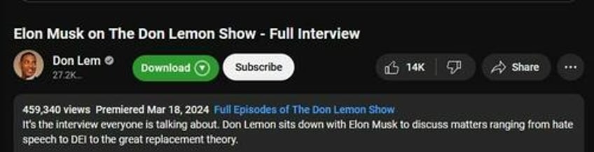 don lemon claims musk interview suppressed on x except it has 3x as many views as youtube
