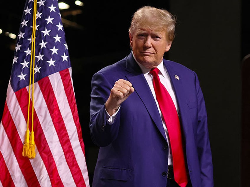 Republican Presidential candidate former U.S. President Donald Trump gestures during a campaign rally at the Reno-Sparks Convention Center on December 17, 2023 in Reno, Nevada. Former U.S. President Trump held a campaign rally as he battles to become the Republican Presidential nominee for the 2024 Presidential election. (Photo by Justin …