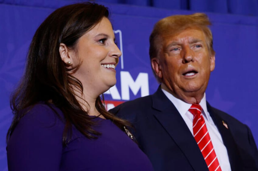 Rep. Elise Stefanik (R-NY) (L) joins Republican presidential candidate and former Presiden