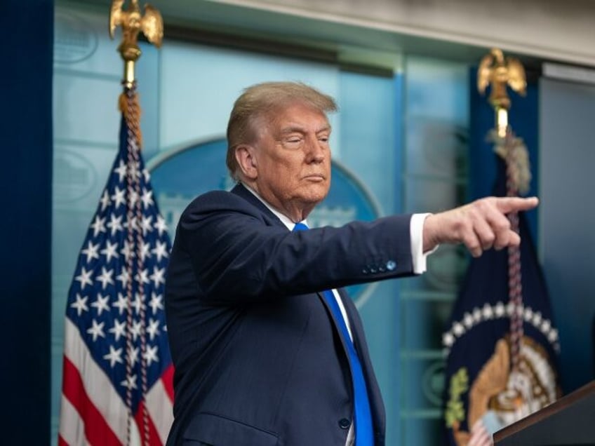President Donald Trump holds a press conference with Attorney General Pam Bondi and Deputy