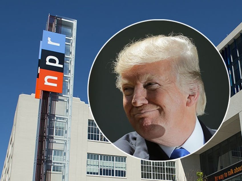 (INSET: Donald Trump) The headquarters for National Public Radio, or NPR, are seen in Wash