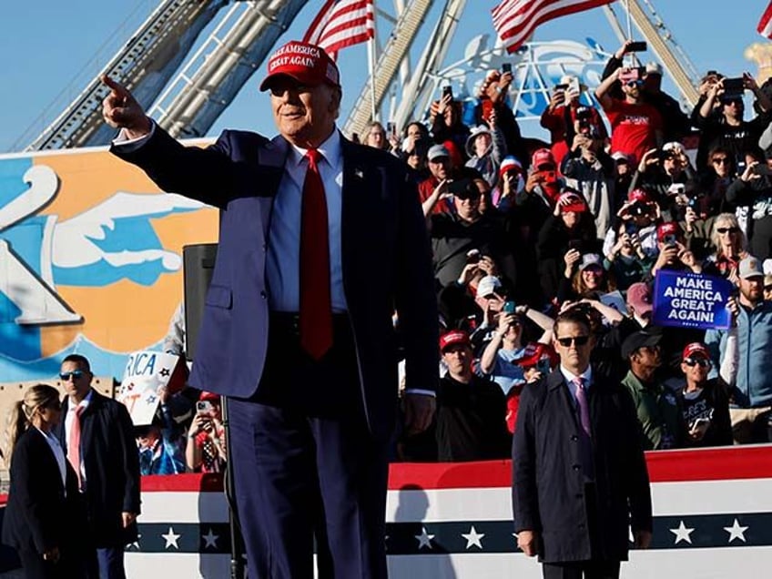 Republican presidential candidate former U.S. President Donald Trump arrives for his campa