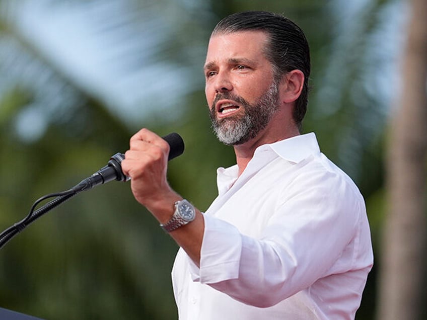 Donald Trump Jr., speaks before Republican presidential candidate former President Donald