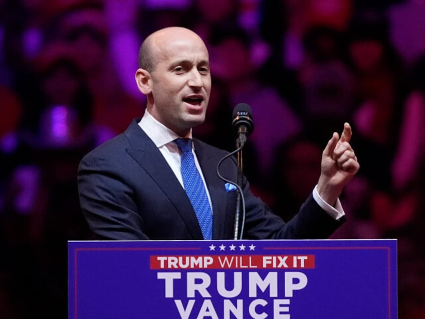 Stephen Miller speaks before Republican presidential nominee former President Donald Trump