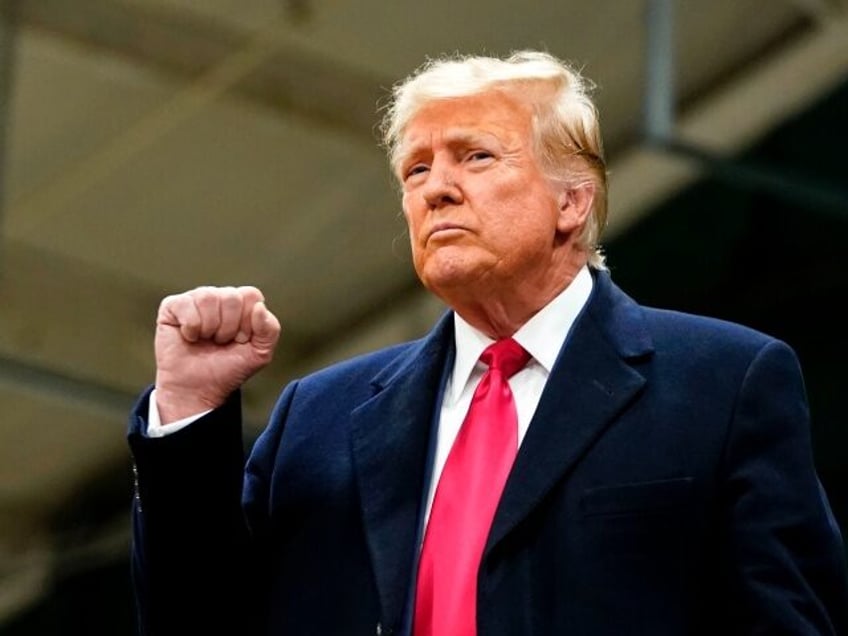 Former US President Donald Trump during the 2024 Iowa Republican caucuses at Horizon Events Center in West Des Moines, Iowa, US, on Monday, Jan. 15, 2024. Trump cruised to victory in the Iowa caucus, according to news outlets, warding off a late challenge from rivals DeSantis and Haley and cementing …