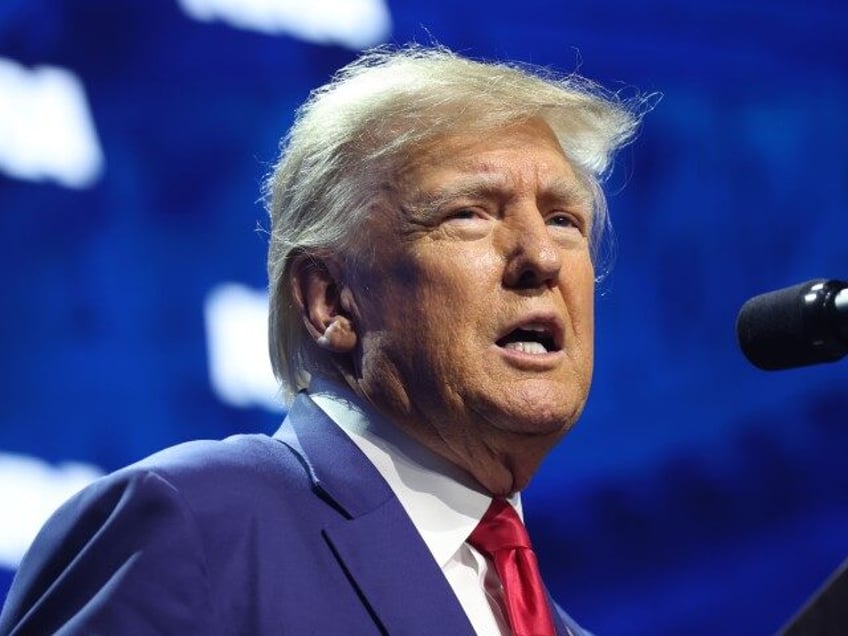 The National Rifle Association Holds Annual Convention in Indianapolis INDIANAPOLIS, INDIANA - APRIL 14: Former President Donald Trump speaks to guests at the 2023 NRA-ILA Leadership Forum on April 14, 2023 in Indianapolis, Indiana. The forum is part of the National Rifle Association’s Annual Meetings & Exhibits which begins today …