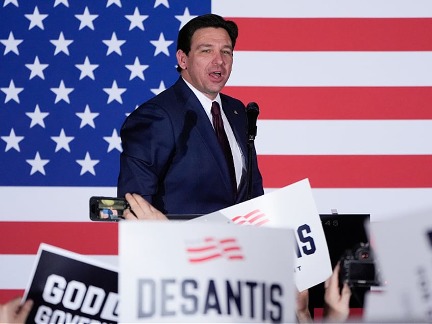 Republican presidential candidate Florida Gov. Ron DeSantis speaks to supporters during a caucus night party, Monday, Jan. 15, 2024, in West Des Moines, Iowa. (AP Photo/Charlie Neibergall)