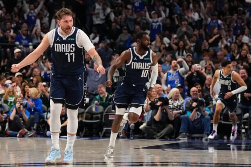 Dallas star Luka Doncic reacts after scoring in the Mavericks' NBA victory over the Oklaho