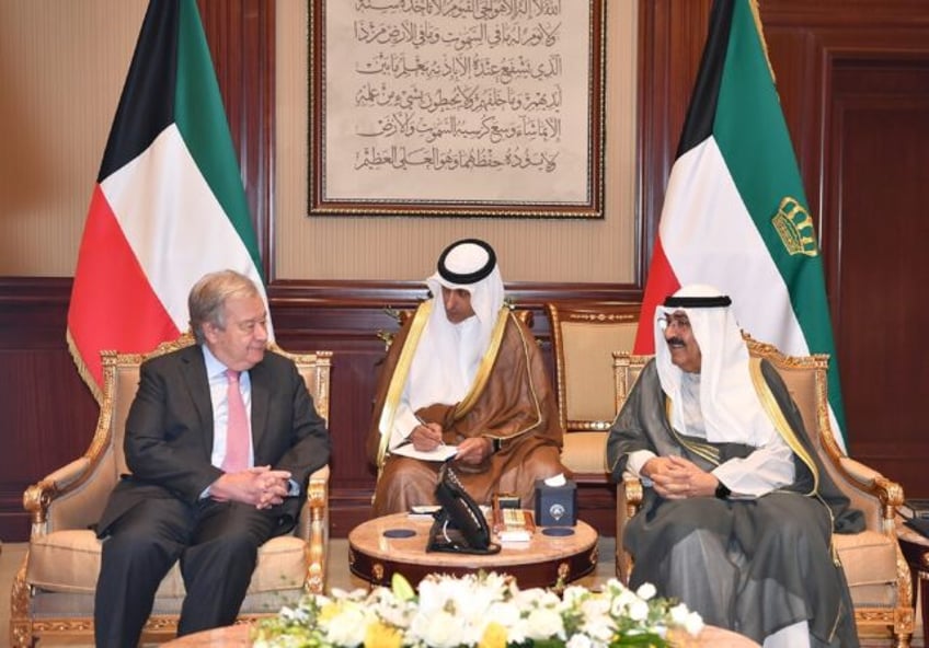 A Kuwaiti news agency photo shows a meeting between the Kuwaiti emir and the UN chief