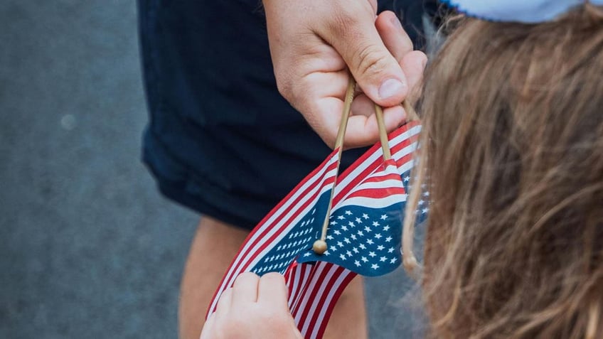 man with american flags