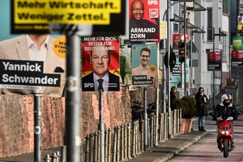 Election campaign posters line a street in Frankfurt am Main, western Germany