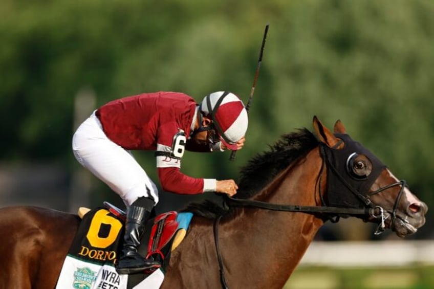 Dornoch with Luis Saez aboard wins the 156th running of the Belmont Stakes at Saratoga Rac