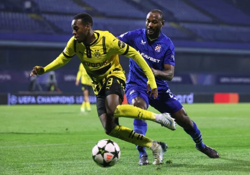 Dortmund forward Jamie Gittens (L) scored a stunner in his side's 3-0 win on Wednesday