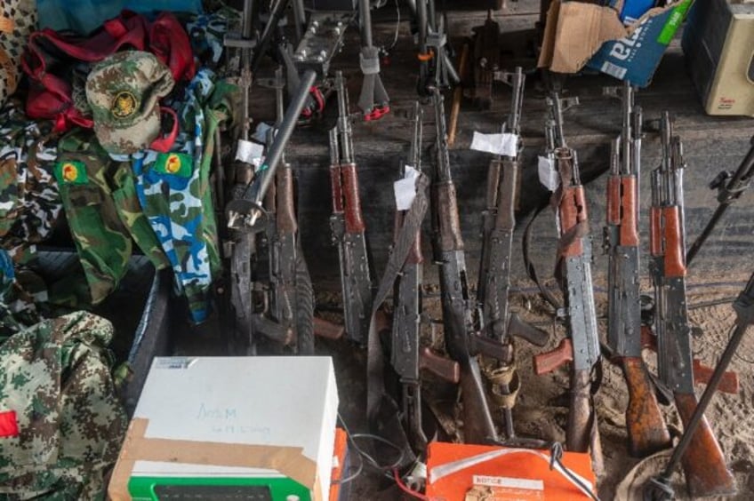 Weapons and uniforms allegedly used in the coup attempt were displayed at a trial hearing