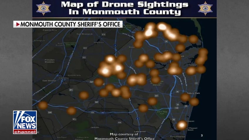 A map indicating drone density in Monmouth County, New Jersey.