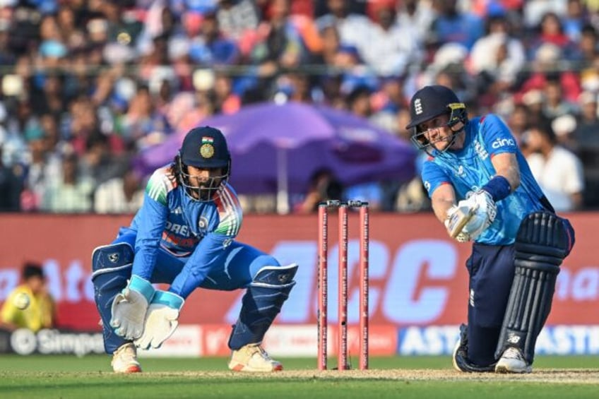 Joe Root plays a shot as England reached 304 in the second one-day international cricket m