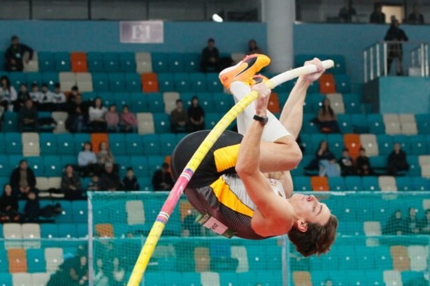 Sweden's Armand Duplantis competes in the men's pole vault final at the Astana Indoor Meet