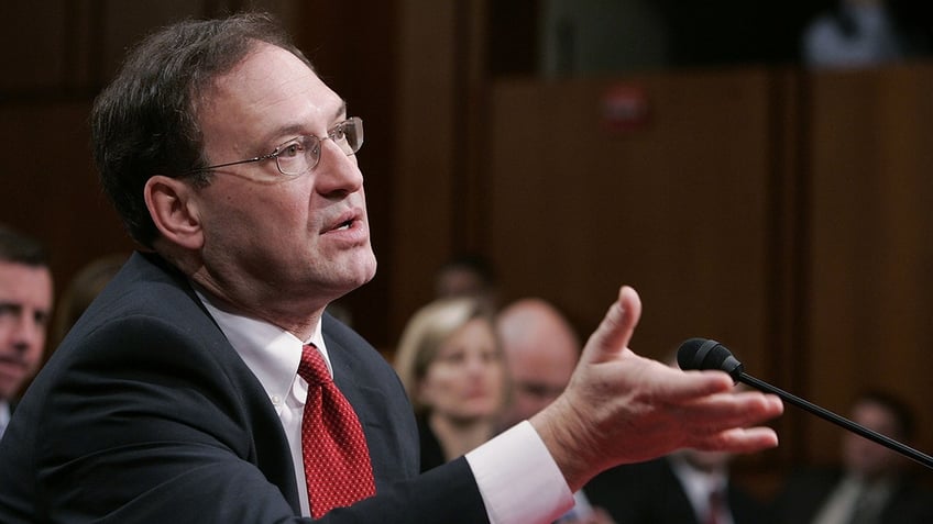 Samuel Alito talks during confirmation hearing