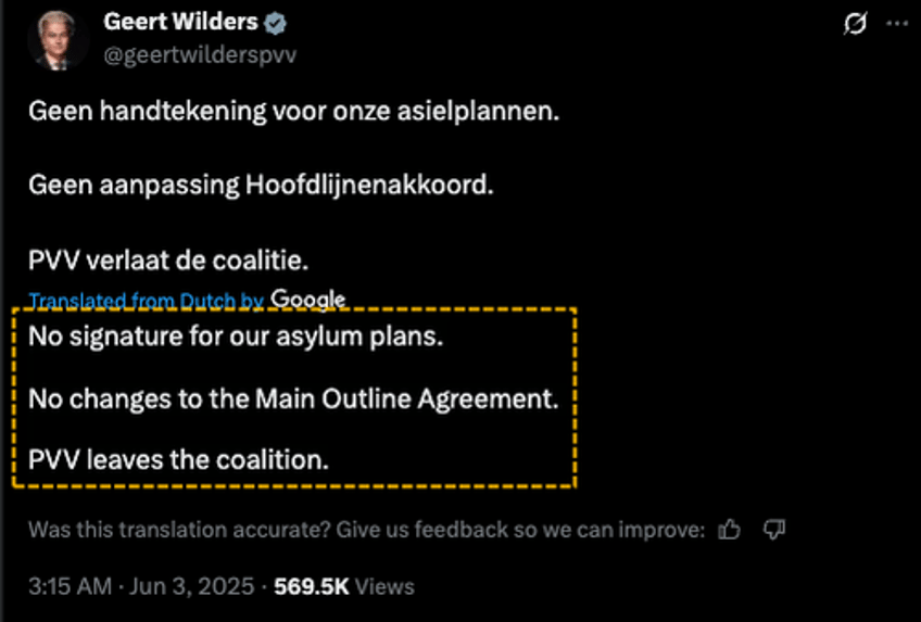 dutch govt collapse imminent as geert wilders quits coalition over immigration failure