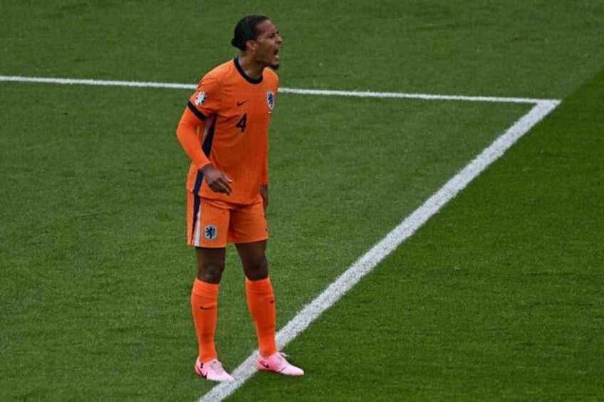 Virgil van Dijk shouts during Netherlands' 3-2 defeat to Austria in their Euro 2024 Group