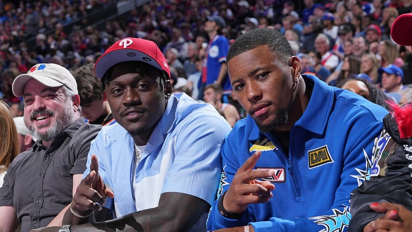 A.J. Brown and Saquon Barkley attend NBA game