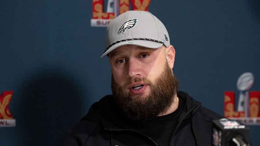 Lane Johnson speaks to reporters