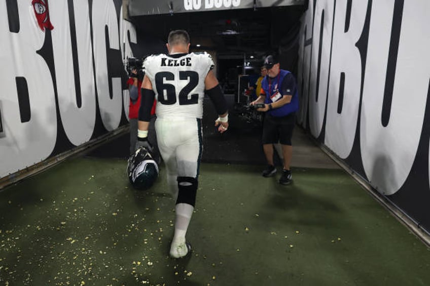 January 15: Jason Kelce of the Philadelphia Eagles walks off the field after a loss in the NFC Wild Card playoff game against the Tampa Bay...