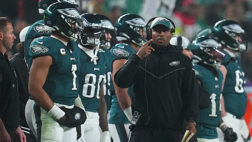 Brian Johnson looks on during an Eagles game